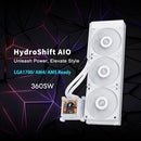 LIAN LI 360 AIO, PRE-INSTALLED 3 X 28MM FAN, SIDE-MOUNTED, HSLCD36SW - WHITE - Like New