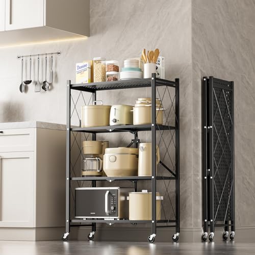 HEALSMART HEAVY DUTY 4-TIER FOLDABLE METAL RACK, HKSHLFFOLD28154904B - BLACK - Like New