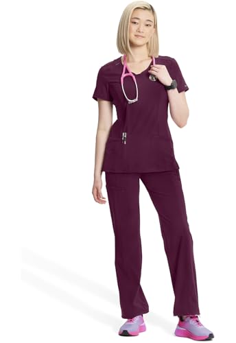 Infinity Cherokee Round Neck Nurse Scrub Tops 3 Pockets 2624A - Size S - Wine - Brand New