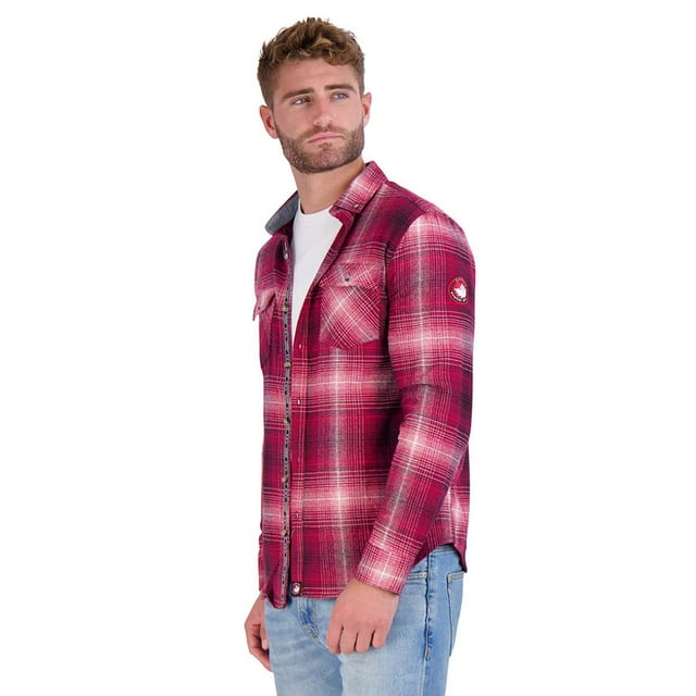 CANADA WEATHER GEAR MEN'S FLANNEL WITH CHAMBRAY LINED COLLAR, SIZE L/G, RED - Brand New