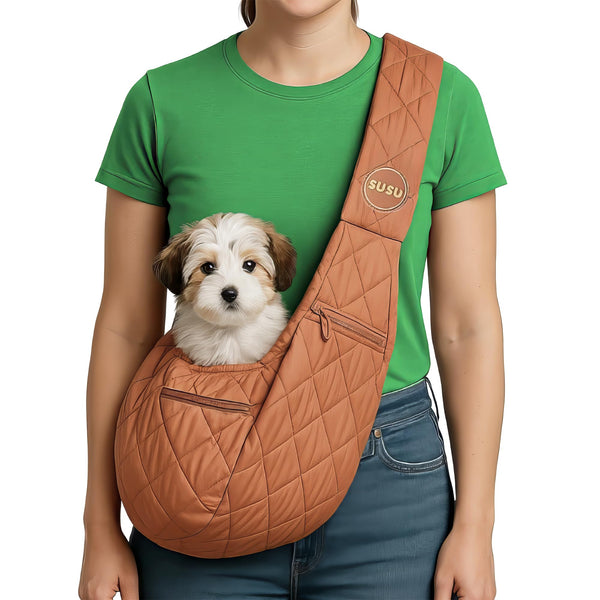 SUSU PET CO. SUSU SMALL DOG CARRIER SLING HANDS-FREE UPTO 9LBS CAMEL BROWN - Like New