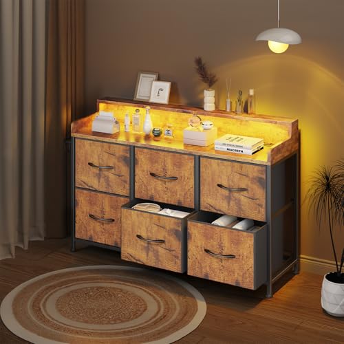 LEADPRO DRESSER FOR BEDROOM WITH 6 DRAWERS - RUSTIC BROWN - Like New
