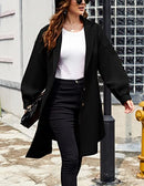 ACEVOG Womens Wool Trench Coat Winter Long Thick Overcoat Shearling Coats Black - Brand New