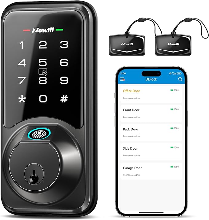 Zowill DK07 Smart Fingerprint Lock 7in1 Keyless Entry Touchscreen - MATTE BLACK Like New