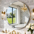 KAASUNES 32" Contemporary Brushed Silver Wall Mounted Round Mirror B089M5JYW4 - Brand New
