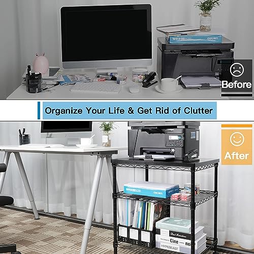 HUANUO PRINTER STAND, 3 TIER PRINTER CART FOR STORAGE, HNPS01 - BLACK - Like New