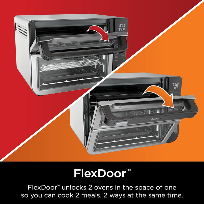 Ninja 12-in-1 Double Oven with FlexDoor, Air Fry Bottom - Black, Stainless Steel Like New