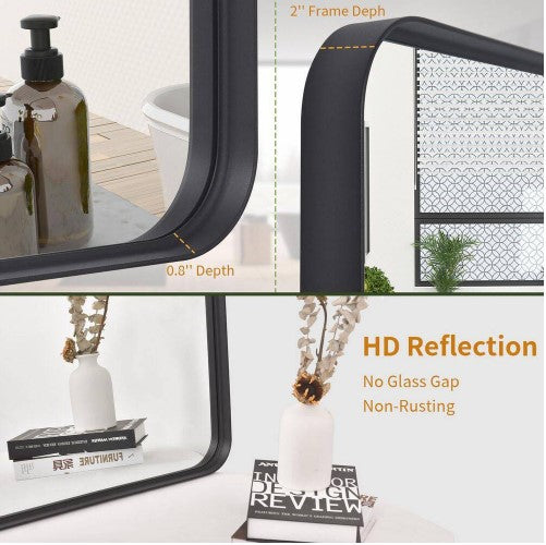 HOMLUX 36 IN. W X 24 IN. H RECTANGLE FRAMED WALL BATHROOM VANITY MIRROR - BLACK - Like New
