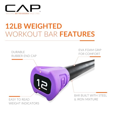CAP BARBELL WEIGHTED BODY BAR, 12 POUNDS - BLACK/PURPLE - Like New