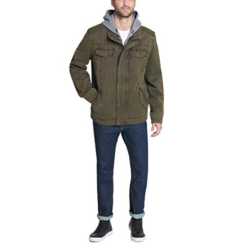 LEVI'S MEN'S WASHED COTTON HOODED MILITARY JACKET SIZE: MEN S - OLIVE - Brand New