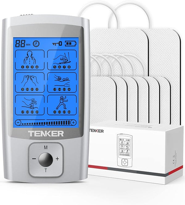 TENKER TENS Unit Muscle Stimulator 24 Modes TENS EMS Machine SM9126N - Silver - Like New