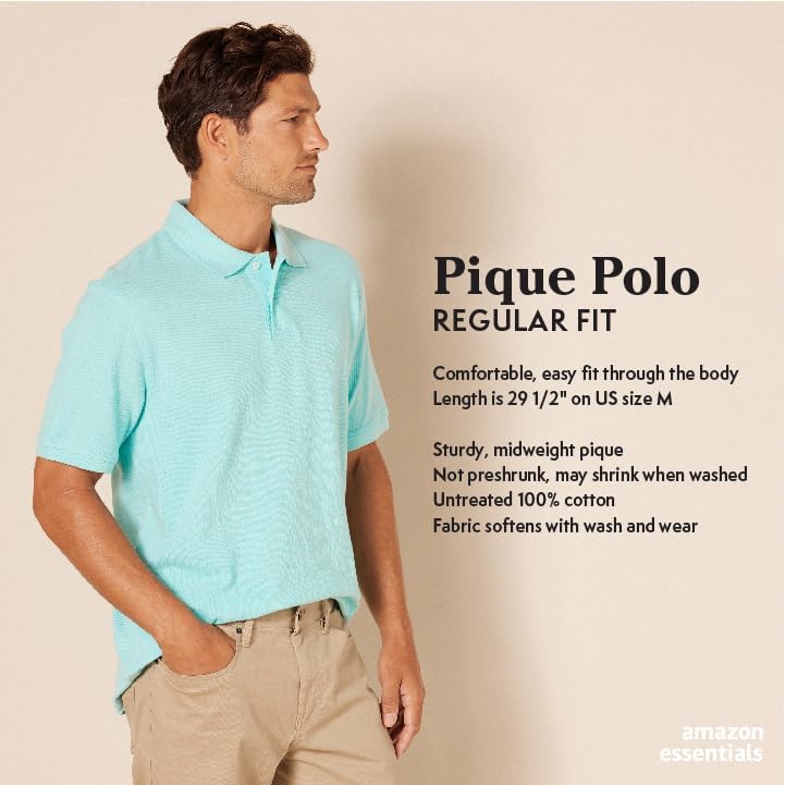 AMAZON ESSENTIALS MEN'S REGULAR-FIT COTTON PIQUE POLO SHIRT SIZE: MEN L -BLACK - Like New