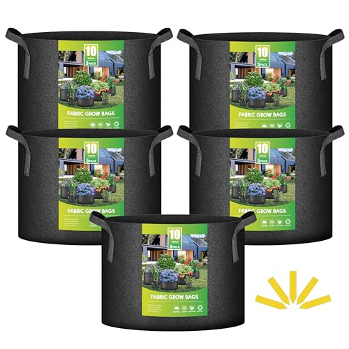 IPOWER 5 PACK 10 GALLON GROW BAGS GARDEN PLANTS NONWOVEN FABRIC POTS - BLACK - Brand New