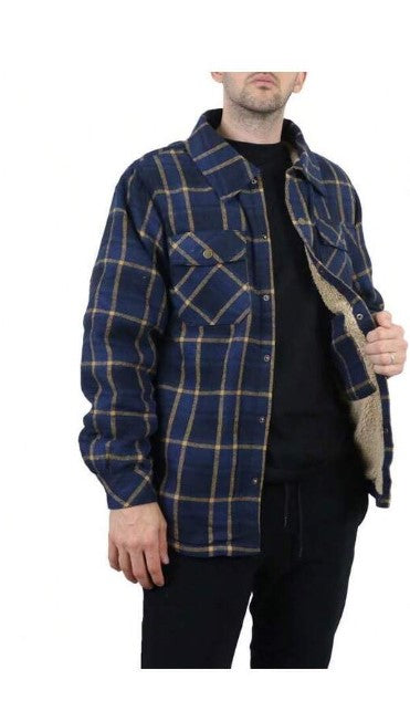 SHEIN CENTRO MEN'S FLANNEL SHERPA-LINED JACKET - SIZE: MEN XL - TEAL/BLACK - Brand New