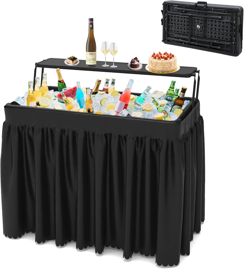 GENERIC DOUBLE-LAYER ICE COOLER FOLDING TABLE PARTY CHILLING TABLE DRAIN - BLACK - Like New