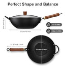 TODLABE NONSTICK WOK, CARBON STEEL WOK PAN WITH GLASS COVER WOKS 13" - BLACK - Brand New