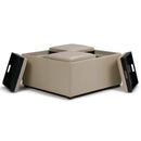 SIMPLI HOME AVALON FAUX LEATHER COFFEE TABLE STORAGE OTTOMAN - SATIN CREAM - Like New