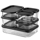 EATEX 6 Pack Glass Meal Prep Containers with Grooved Base, 6 Stackable - Black - Like New