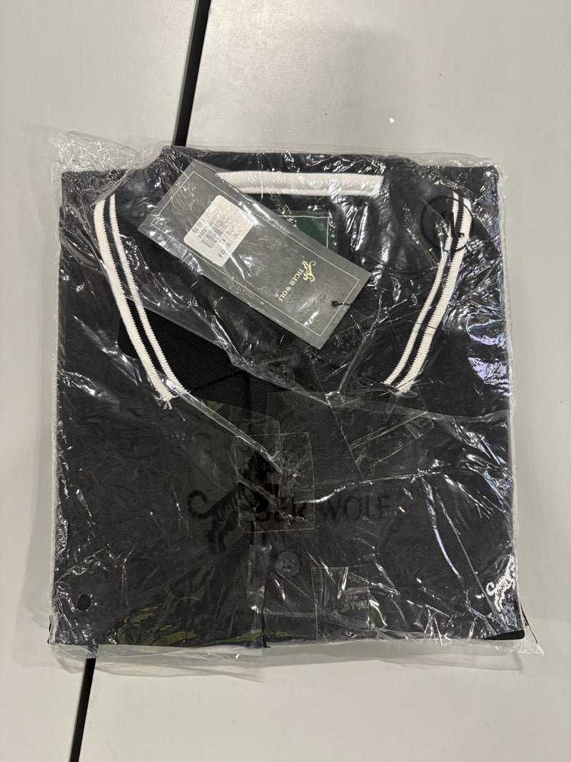 TIGER WOLF 3 BUTTON POLO SHIRT - SIZE: MEN XL - - SIZE: MEN XL - BLACK/WHITE - Brand New