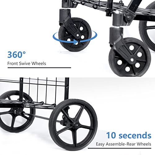 SUPER DEAL FOLDING SHOPPING CART WHEELS DOUBLE BASKET FOR GROCERIES - BLACK - Like New