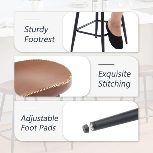 Bar Stools Set of 4 Modern 28" Bar Height Stools Brown Faux Leather Backless - Like New