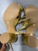 MICIFA WOMEN'S BOW KNOT ANKLE STRAP OPEN TOE HIGH BLOCK SANDAL - GOLD - Like New