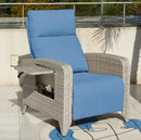 ZZWHOM WHITE WICKER RECLINING OUTDOOR CHAISE LOUNGE CUP HOLDER - BLUE/WHITE - Like New