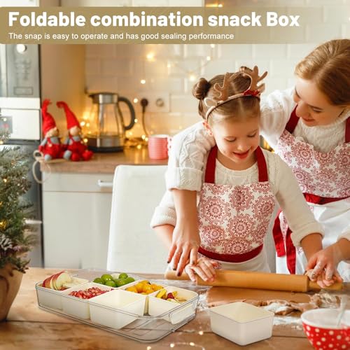 2 Pcs Snackle Box Container, Stackable Snack tray with lid Divided Portable - Like New