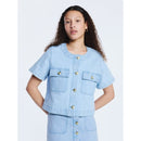 FREE ASSEMBLY CROPPED DENIM JACKET SHORT SLEEVES SIZE: L - ULTRA LIGHT BLUE WASH - Brand New