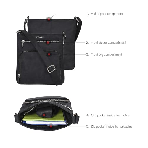 ESTALON WOMEN'S REAL LEATHER CROSSBODY PURSE ADJUSTABLE SLING STRAP -MEDIUM-BLK - Like New