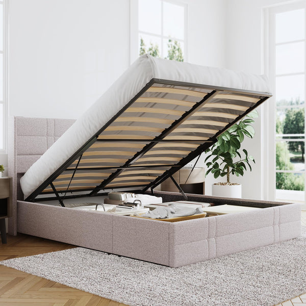 Novilla  N-F12006-F-BR Full Bed Frame with Headboard and Storage - Beige - Like New