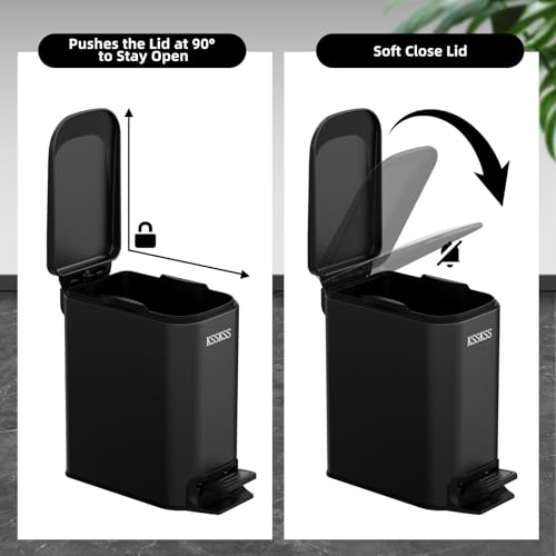 KSSKSS SMALL BATHROOM TRASH CAN WITH SOFT CLOSE LID STAINLESS STEEL (MATT BLACK) - Like New