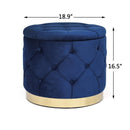 Adeco Round Velvet Storage Ottoman Multi-Function Vanity Footstool Navy - Brand New