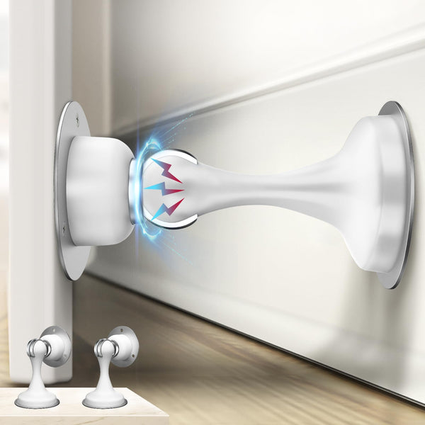 WINONLY Magnetic Door Stoppers 2 Pack Wall Floor Mounting 3D Adhesive Tape-White - Like New