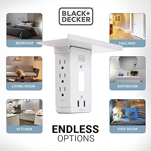 BLACK AND DECKER WALL TAP SURGE PROTECTION 6 -OUTLET 1020 JOULES- WHITE - Like New