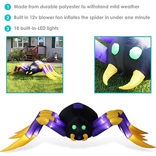 Sunnydaze Terrifying Tarantula Spider Inflatable Halloween 18 LED Lights 109.5" - Like New