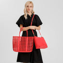 B09ZKSWB17 LMKIDS Women Fashion Handbags Wallet Tote Bag Top 2pcs (Red) - Like New