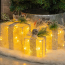 Hourleey Lighted Gift Boxes, Set of 3, LED, Warm White Tinsel Boxes, CL-A60W-50 - Like New