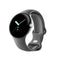 GOOGLE PIXEL WATCH LTE POLISHED SILVER STAINLESS CHARCOAL ACTIVE BAND - Like New