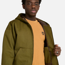 TIMBERLAND MENS WASHED DUCK CANVAS HOODED BOMBER JACKET - SIZE: L - GREEN - Brand New