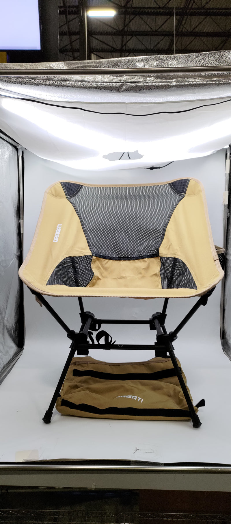 ORAGATI ERGONOMIC FOLD-OUT CAMPING CHAIR WITH ADJUSTABLE HEIGHT - KHAKI - Like New