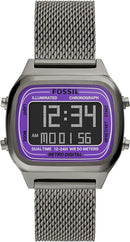 FOSSIL Retro Digital Digital Stainless Steel Watch SMOKE BAND FS5888 Like New