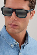 Maui Jim Men's & Women's The Flats Rectangular Sunglasses - Black W/Teal Stripes - Like New