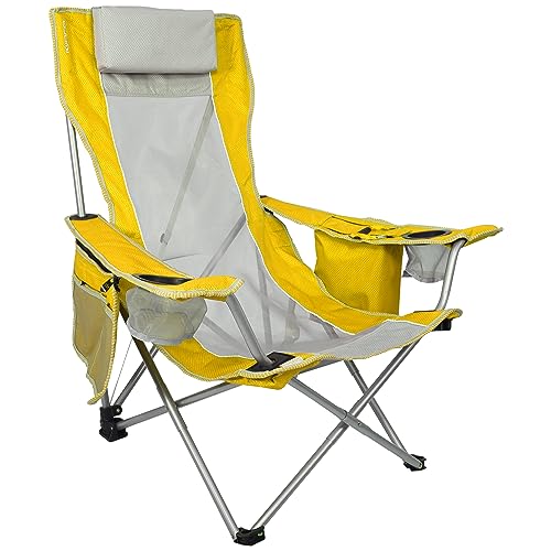 KIJARO BEACH SLING CHAIR WITH COOLER POCKET - VARIOUS FUN COLORS - YELLOW/GRAY - Like New