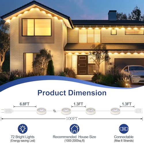 Brightever Permanent Outdoor Lights, Upgraded Warm White Outdoor Light 100FT - Like New