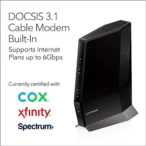 NETGEAR NIGHTHAWK CABLE MODEM AND WIFI 6 ROUTER COMBO CAX80 - BLACK - Like New