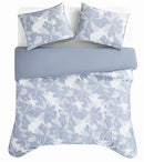 VINCE CAMUTO ORGANIC FLORAL 100% COTTON 3 PIECE FULL/QUEEN DUVET - BLUE - Brand New