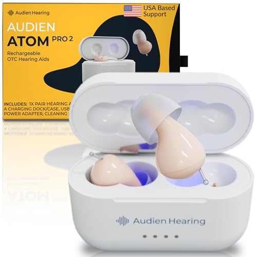 Audien Hearing ATOM PRO 2 Wireless Rechargeable OTC Hearing Aid, - BEIGE - Like New