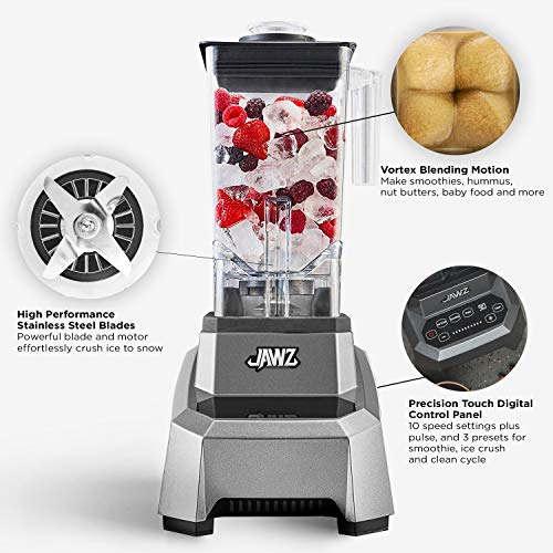 JAWZ HIGH PERFORMANCE BLENDER 64 OZ PROFESSIONAL GRADE COUNTERTOP - SILVER - Like New