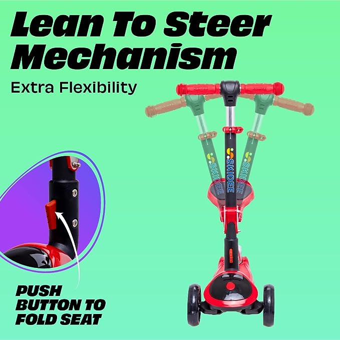 SKIDEE SCOOTER Y200 Adjustable Height Foldable Scooter Removable Seat - RED - Like New